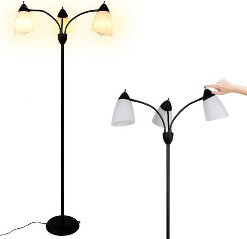 FIRVRE 3 Light Multi Head Floor Lamp Standing Lamp Tall Pole Modern Contemporary Reading Lamp with Adjustable Flexible Gooseneck Arms PVC White Shades for Study Living Room Bedroom in Kuwait