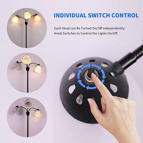 FIRVRE 3 Light Multi Head Floor Lamp Standing Lamp Tall Pole Modern Contemporary Reading Lamp with Adjustable Flexible Gooseneck Arms PVC White Shades for Study Living Room Bedroom in Kuwait