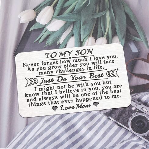 EuniGem Son Gifts from Mom To My Son Birthday Card from Mom I Love You Son gifts Wallet Card Sons Day Gifts for Boys Wedding Graduation Back To School Gifts for Son Christmas Stocking Stuffers in Saudi Arabia