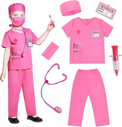 Kids Scrubs for Girls Kids Doctor Costume 7pcs Play Kits with Costume and Accessories for Halloween Parties in Saudi Arabia