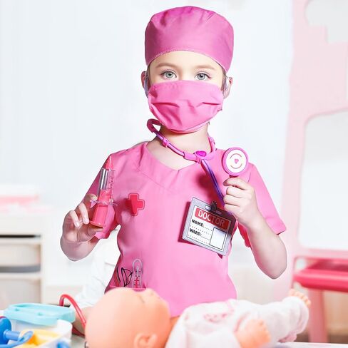 Kids Scrubs for Girls Kids Doctor Costume 7pcs Play Kits with Costume and Accessories for Halloween Parties in Saudi Arabia
