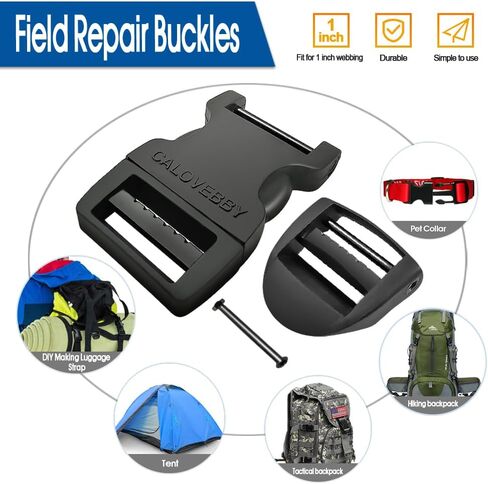 Field Repair Buckle for Straps 1" No Sewing Plastic Buckle Adjustable Buckle 1 Inch Strap Flat Side Release for Backpack（4PC） in Kuwait