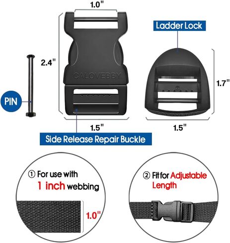 Field Repair Buckle for Straps 1" No Sewing Plastic Buckle Adjustable Buckle 1 Inch Strap Flat Side Release for Backpack（4PC） in Kuwait