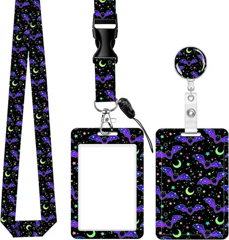 Badge Holder Case with Retractable Badge Reel Clip and Detachable Lanyard Strap Hard Vertical Card Protector for Women Nurse Teacher Student (Stars Bats) in Saudi Arabia