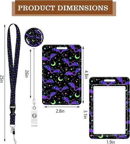 Badge Holder Case with Retractable Badge Reel Clip and Detachable Lanyard Strap Hard Vertical Card Protector for Women Nurse Teacher Student (Stars Bats) in Saudi Arabia