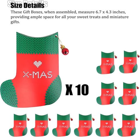 Ouzrpuo 10 PCS Christmas Socks Gift Boxes, Xmas Party Candy Treat Cookie Boxes, for Wrapping Gifts 6.7 x 4.3 inche in Saudi Arabia