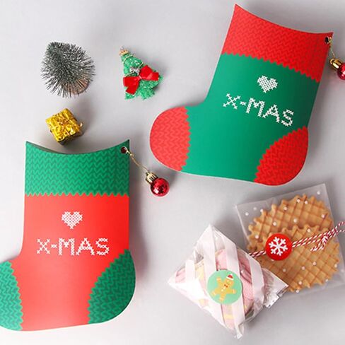 Ouzrpuo 10 PCS Christmas Socks Gift Boxes, Xmas Party Candy Treat Cookie Boxes, for Wrapping Gifts 6.7 x 4.3 inche in Saudi Arabia