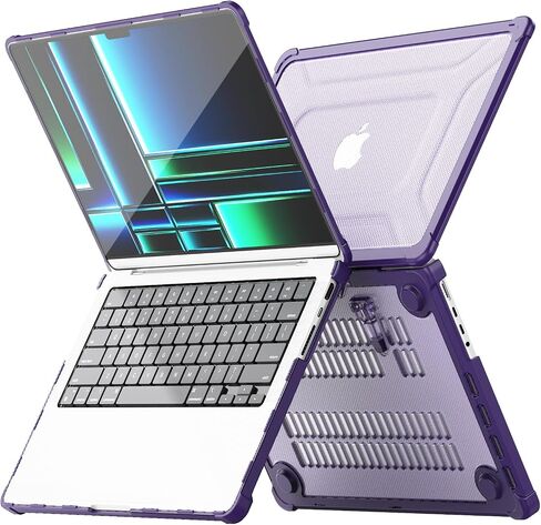حافظة Batianda لجهاز MacBook Pro الجديد مقاس 14 بوصة 2024 M4 2023 M3 مع شريحة M2 M1 Pro Max - تصميم حماية كاملة مضاد للتصادمات وحامل قابل للطي وممتص للصدمات من مادة TPU - متين مقاوم للخدش معًا، بنفسجي in Kuwait