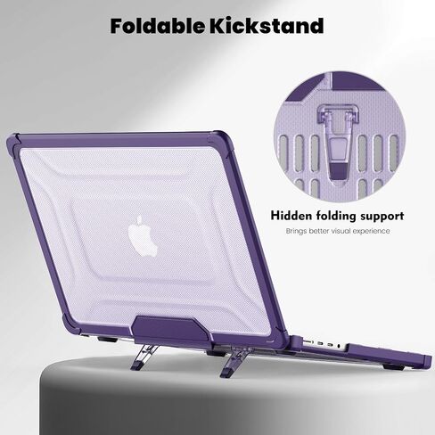 حافظة Batianda لجهاز MacBook Pro الجديد مقاس 14 بوصة 2024 M4 2023 M3 مع شريحة M2 M1 Pro Max - تصميم حماية كاملة مضاد للتصادمات وحامل قابل للطي وممتص للصدمات من مادة TPU - متين مقاوم للخدش معًا، بنفسجي in Kuwait