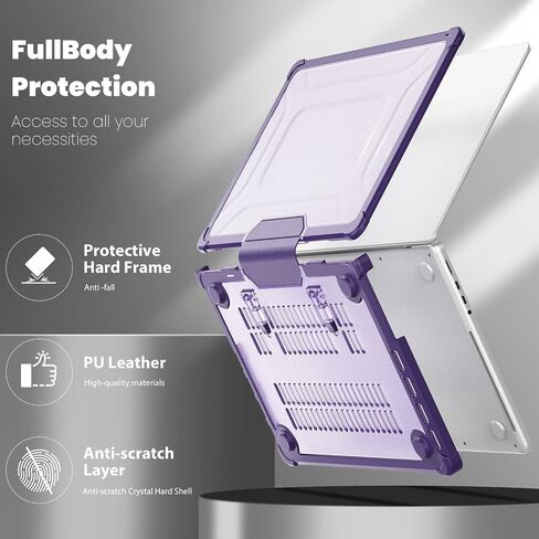 حافظة Batianda لجهاز MacBook Pro الجديد مقاس 14 بوصة 2024 M4 2023 M3 مع شريحة M2 M1 Pro Max - تصميم حماية كاملة مضاد للتصادمات وحامل قابل للطي وممتص للصدمات من مادة TPU - متين مقاوم للخدش معًا، بنفسجي in Kuwait