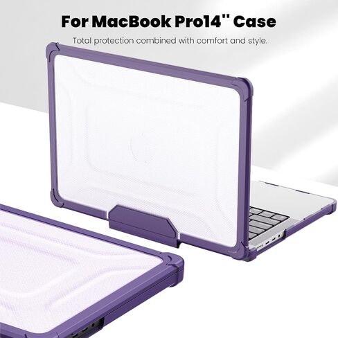 حافظة Batianda لجهاز MacBook Pro الجديد مقاس 14 بوصة 2024 M4 2023 M3 مع شريحة M2 M1 Pro Max - تصميم حماية كاملة مضاد للتصادمات وحامل قابل للطي وممتص للصدمات من مادة TPU - متين مقاوم للخدش معًا، بنفسجي in Kuwait