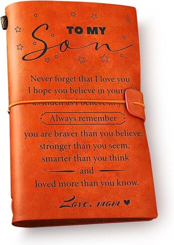 to My Son Leather Journal Notebook from Mom - Inspirational Leather Travel Journal Never Forget That I Love You Embossed Writing Journal Gift for Birthday Graduation Christmas in Saudi Arabia