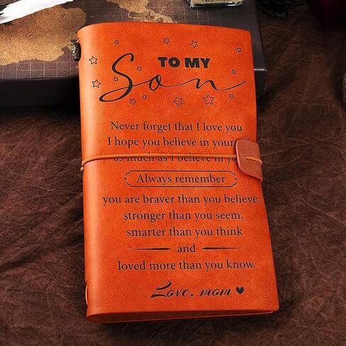 to My Son Leather Journal Notebook from Mom - Inspirational Leather Travel Journal Never Forget That I Love You Embossed Writing Journal Gift for Birthday Graduation Christmas in Saudi Arabia