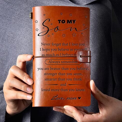 to My Son Leather Journal Notebook from Mom - Inspirational Leather Travel Journal Never Forget That I Love You Embossed Writing Journal Gift for Birthday Graduation Christmas in Saudi Arabia