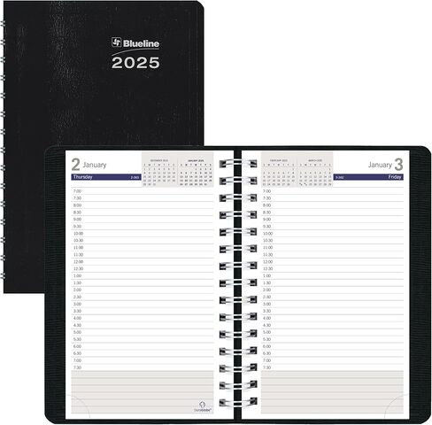 Blueline® 2025 DuraGlobe™ Daily Appointment Book, 12 Months, January to December, Twin-Wire Binding, 8" x 5", Black (C210.21T-25) in Kuwait