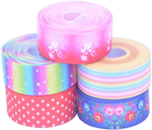 Coloreful Grosgrain Ribbon,5 roll for Love Rainbow dots Pattern，for Gift Wrapping Invitation Crafts Party DIY Bows (1-1/2Inch,Total 10Yards). in Saudi Arabia