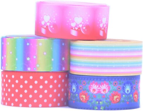 Coloreful Grosgrain Ribbon,5 roll for Love Rainbow dots Pattern，for Gift Wrapping Invitation Crafts Party DIY Bows (1-1/2Inch,Total 10Yards). in Saudi Arabia