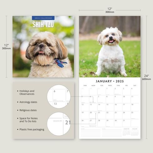 Red Robin 2025 Shih Tzu Monthly Wall Calendar | 12" x 24" Open | Premium Thick & Sturdy Paper | Hangable 12 Month Calendar | Plastic Free | 4 Month Transition Page for 2024 in Saudi Arabia