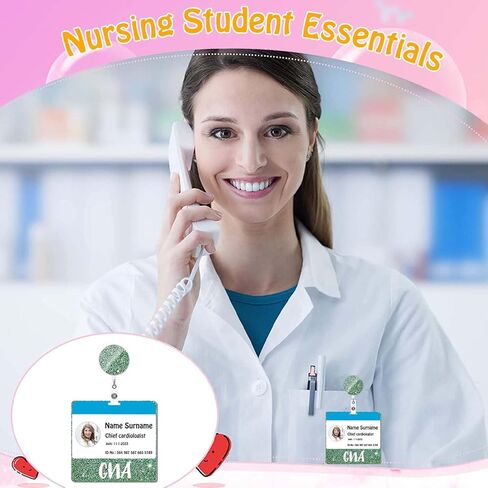 CNA شارة الأصدقاء وبكرة شارة مجموعة حامل بطاقة شارة أفقية سوداء الاكريليك بريق شارة الأصدقاء ممرضة بلينغ شارة بطاقات بكرات شارة قابل للسحب بطاقة الهوية الطبية هدايا التمريض PL52DL58 in Kuwait