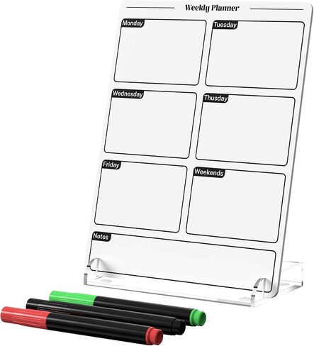 Acrylic Planning Board with Storage Base, Mini Whiteboard for Desk, Small Dry Erase Board with Weekly Planner Menu, Reusable Desk Notepad for Home, Office, School, Accessories Included, White in Kuwait