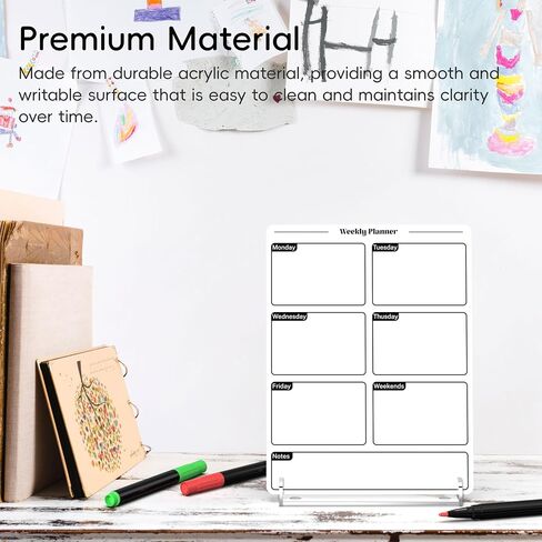 Acrylic Planning Board with Storage Base, Mini Whiteboard for Desk, Small Dry Erase Board with Weekly Planner Menu, Reusable Desk Notepad for Home, Office, School, Accessories Included, White in Kuwait
