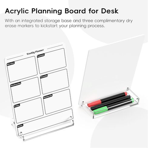 Acrylic Planning Board with Storage Base, Mini Whiteboard for Desk, Small Dry Erase Board with Weekly Planner Menu, Reusable Desk Notepad for Home, Office, School, Accessories Included, White in Kuwait