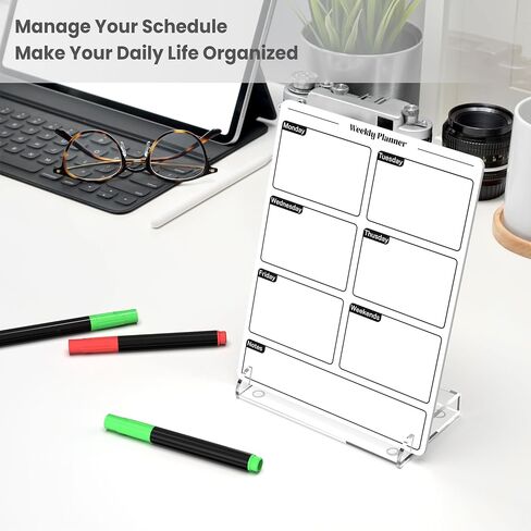 Acrylic Planning Board with Storage Base, Mini Whiteboard for Desk, Small Dry Erase Board with Weekly Planner Menu, Reusable Desk Notepad for Home, Office, School, Accessories Included, White in Kuwait