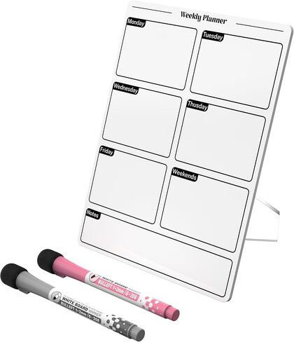 لوح تخطيط أكريليك مع قاعدة تخزين، سبورة بيضاء صغيرة للمكتب، لوحة مسح صغيرة جافة مع قائمة مخطط أسبوعية، مفكرة مكتبية قابلة لإعادة الاستخدام للمنزل والمكتب والمدرسة، تتضمن الملحقات، أبيض in Kuwait