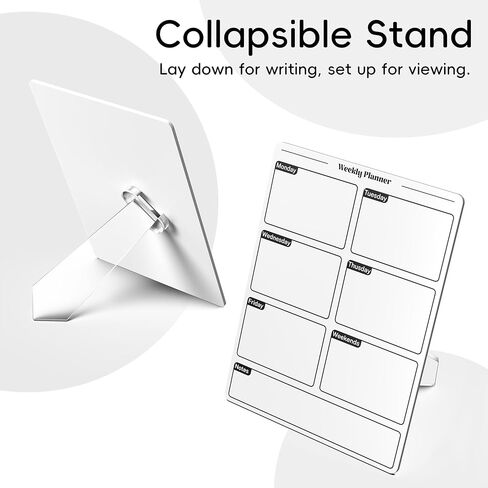لوح تخطيط أكريليك مع قاعدة تخزين، سبورة بيضاء صغيرة للمكتب، لوحة مسح صغيرة جافة مع قائمة مخطط أسبوعية، مفكرة مكتبية قابلة لإعادة الاستخدام للمنزل والمكتب والمدرسة، تتضمن الملحقات، أبيض in Kuwait