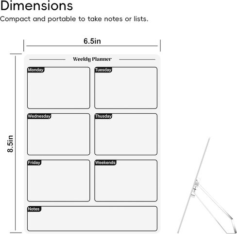 لوح تخطيط أكريليك مع قاعدة تخزين، سبورة بيضاء صغيرة للمكتب، لوحة مسح صغيرة جافة مع قائمة مخطط أسبوعية، مفكرة مكتبية قابلة لإعادة الاستخدام للمنزل والمكتب والمدرسة، تتضمن الملحقات، أبيض in Kuwait