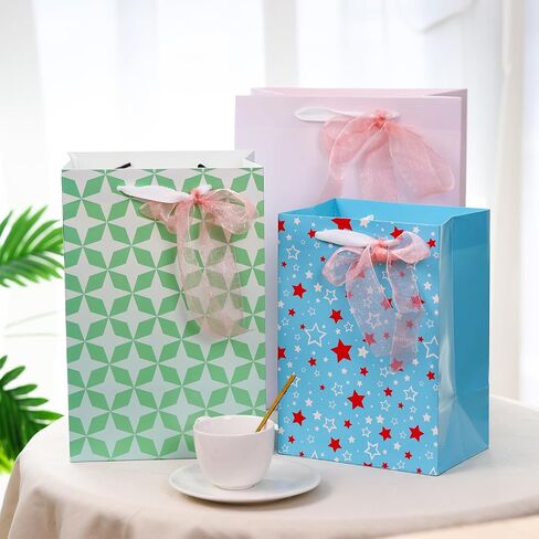 OUTUXED 12pcs Paper Gift Bags with Tissue Paper Assorted Sizes Gift Bags with Different Designs Bulk (5 Medium 9.8", 4 Large 11.8", 3 Extra Large 13.8") for Birthday, Baby Showers, Party, Wedding in Saudi Arabia