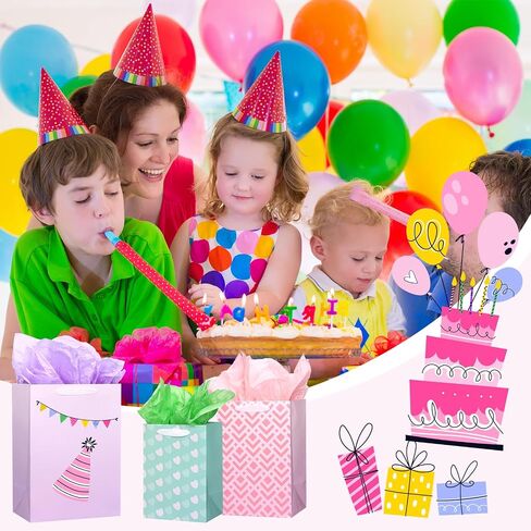 OUTUXED 12pcs Paper Gift Bags with Tissue Paper Assorted Sizes Gift Bags with Different Designs Bulk (5 Medium 9.8", 4 Large 11.8", 3 Extra Large 13.8") for Birthday, Baby Showers, Party, Wedding in Saudi Arabia