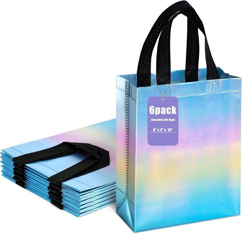 6 قطع من حقائب هدايا Shindel بمقابض، حقائب هدايا قابلة لإعادة الاستخدام مع لمسة نهائية قزحية مقاس 8 بوصة × 4 بوصة × 10 بوصة باللون الأرجواني المتدرج لحفلات هدايا أعياد الميلاد in Kuwait
