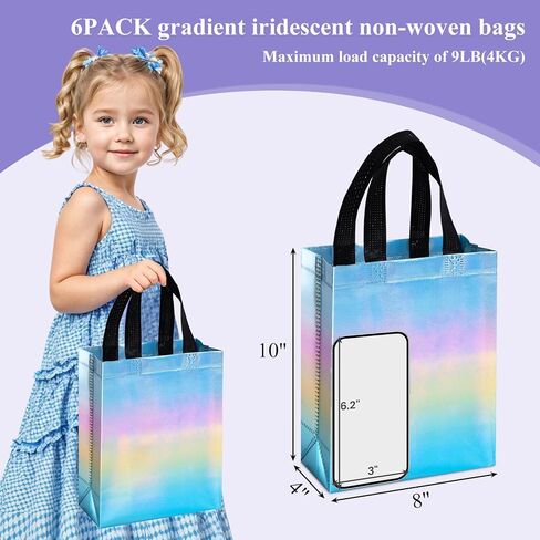 6 قطع من حقائب هدايا Shindel بمقابض، حقائب هدايا قابلة لإعادة الاستخدام مع لمسة نهائية قزحية مقاس 8 بوصة × 4 بوصة × 10 بوصة باللون الأرجواني المتدرج لحفلات هدايا أعياد الميلاد in Kuwait