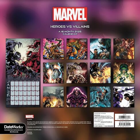 Marvel Heroes and Villains Calendar 2025 - Deluxe 2025 Marvel Superhero Wall Calendar Bundle Featuring Avengers and X-Men Plus Over 100 Calendar Stickers (MCU Gifts, Office Supplies) in Saudi Arabia