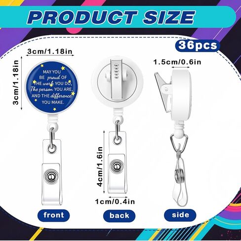 36 Pcs Customer Service Week Appreciation Retractable ID Badge Holder Pastor Gift May You Be Proud of The Difference You Make Badge Reel with Clip Employee EVS Xmas Gift (Colorful) in Saudi Arabia