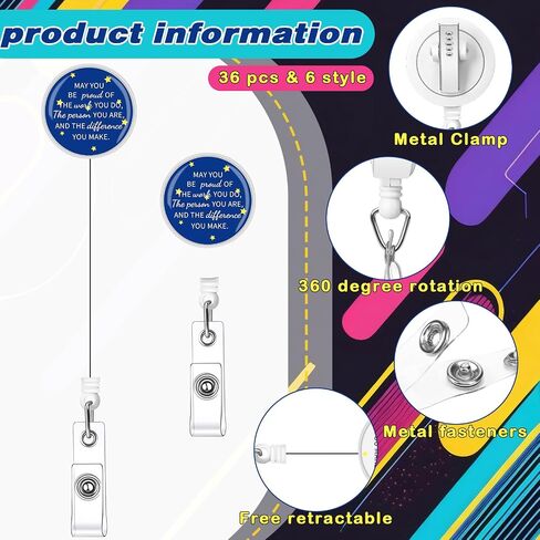 36 Pcs Customer Service Week Appreciation Retractable ID Badge Holder Pastor Gift May You Be Proud of The Difference You Make Badge Reel with Clip Employee EVS Xmas Gift (Colorful) in Saudi Arabia