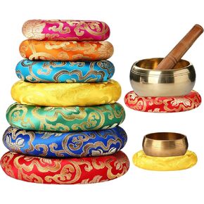 7 Pieces Silk Brocade Ring Cushion Pillow Handmade Round Cushion Embroidery Singing Bowl Cushion Cloth O Ring for 6-12 Inch Tibetan Singing Bowls Crystal Singing Bowls Sound Bowls, 7 Sizes