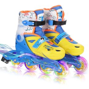 Inline Skates for Kids Adjustable Size Roller Skates with Luminous PU Wheels Triple Protection Lightweight Beginner Roller Skates for Girls/Boys