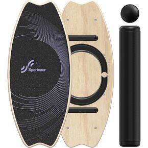 Sportneer Balance Board - 7 Modes Wobble Board with Adjustable Stoppers - Exercise Balancing Stability Trainer for Improve Balance, Surf Trainer & Physical Therapy - Roller and 2.8'' Ball Included