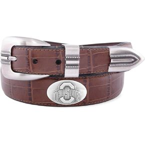 NCAA Ohio State Buckeyes Tan Crocodile Tip Leather Concho Belt, 36