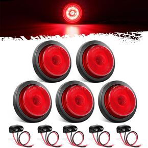 Partsam 5Pcs 2.5 inch Trailer Trucks Round Amber 13 LED Side Marker Clearance Lights with Reflectors, IP67 Waterproof, Includes Pigtails and Rubber Grommets