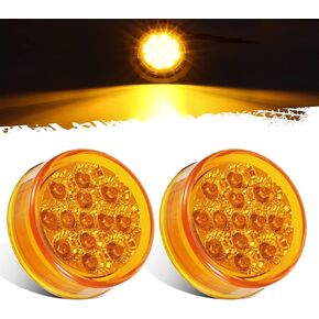 Partsam 2Pcs 2.5 Inch Round Led Side Marker Lights Amber 13 Diodes w Reflectors Waterproof 12V Sealed 2.5" Clearance Lights For Trailer Trucks