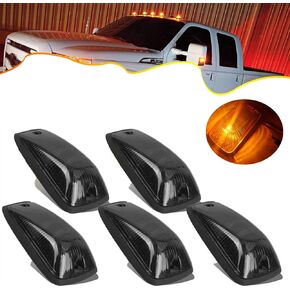 PSEQT 5Pcs Cab Roof Marker Lights LED Top Clearance Marker Light Compatible for 1988-2002 C/K 1500 2500 3500 5500 6000 6500 7000 7500 12V Signal Running Lights w/Amber Cover & T10 LED
