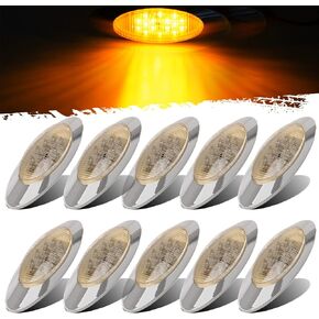 Partsam 10pcs 6.5" LED Marker Lights [DOT Approved], Oval Amber 16 LED Side Marker Clearance Lights with Chrome Bezel, Ultra Thin Panelite Light Replacement for Trucks Peterbilt Kenworth Freightliner