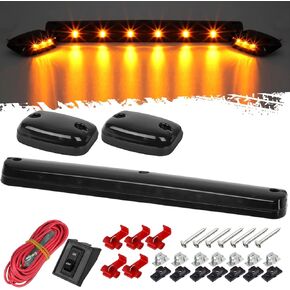 Partsam 3X Smoke Cab Light Amber 12LED Cab Marker Top Roof Running Light Assembly + Wire Harness Compatible with Silverado/Sierra 1500 2500 2500HD 3500 3500HD 2014 2500HD 3500HD 2007-2013