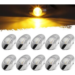 Partsam 10Pcs 3"x2" Amber 3 LED Side Marker Clearance Lights, Oval Chrome Semi Truck Panelite Light Replacement For Peterbilt Kenworth Freightliner