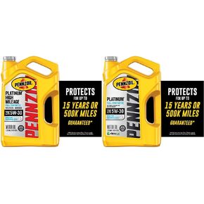 Pennzoil Platinum High Mileage Full Synthetic 5W-20 Gasoline Engine Oil, 1 Quart (Case of 6)
