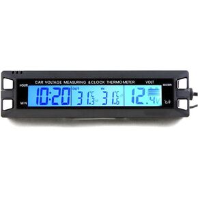 متعددة الوظائف 3 في 1 سيارة مضيئة على مدار الساعة سيارة ميزان الحرارة الفولتميتر سيارة داخل وخارج درجة الحرارة الجهد إنذار in Kuwait