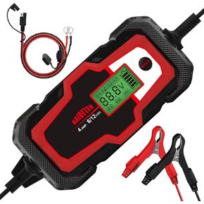 BAIDETEK 6V/12V 4A شاحن بطارية السيارة، صيانة البطارية التلقائية، شاحن ذكي لبطارية السيارة، الدراجة النارية، بطارية ليثيوم LifePO4، ATV، القارب، الشاحنة، بطارية حمض الرصاص لجزازة العشب in Kuwait